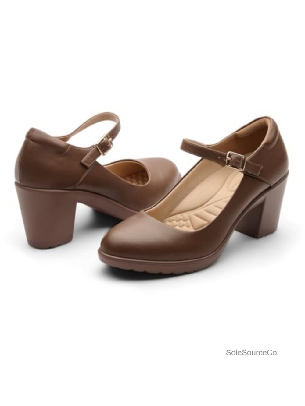 Mary Jane Heels with Arch Support, Chunky Block Heel Pumps for Women, Vegan PU